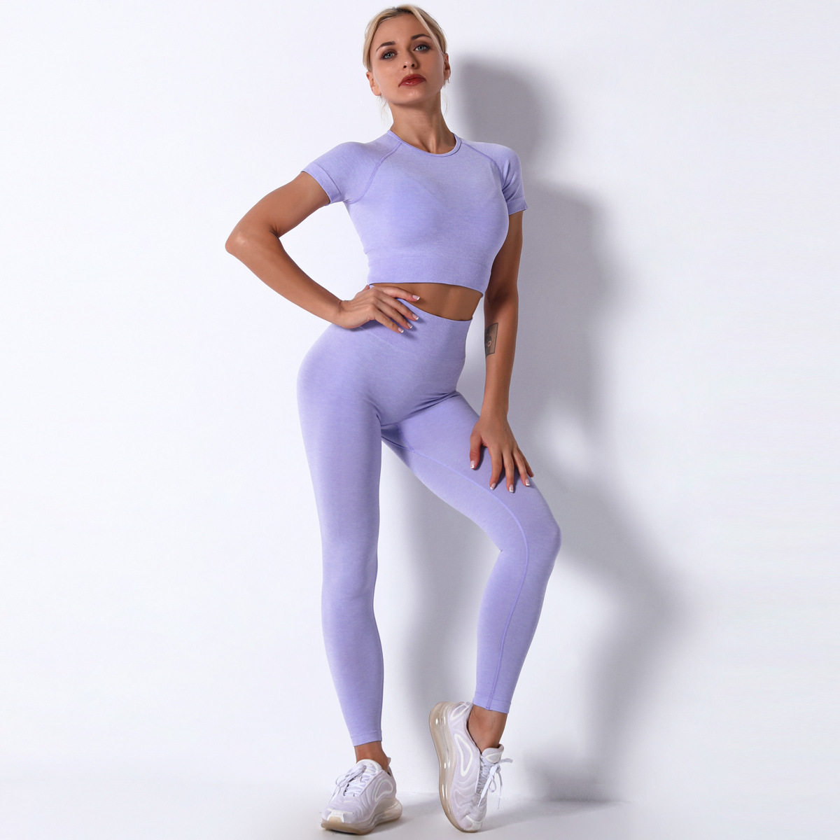 purple short sleeve tops trousers sets wholesale