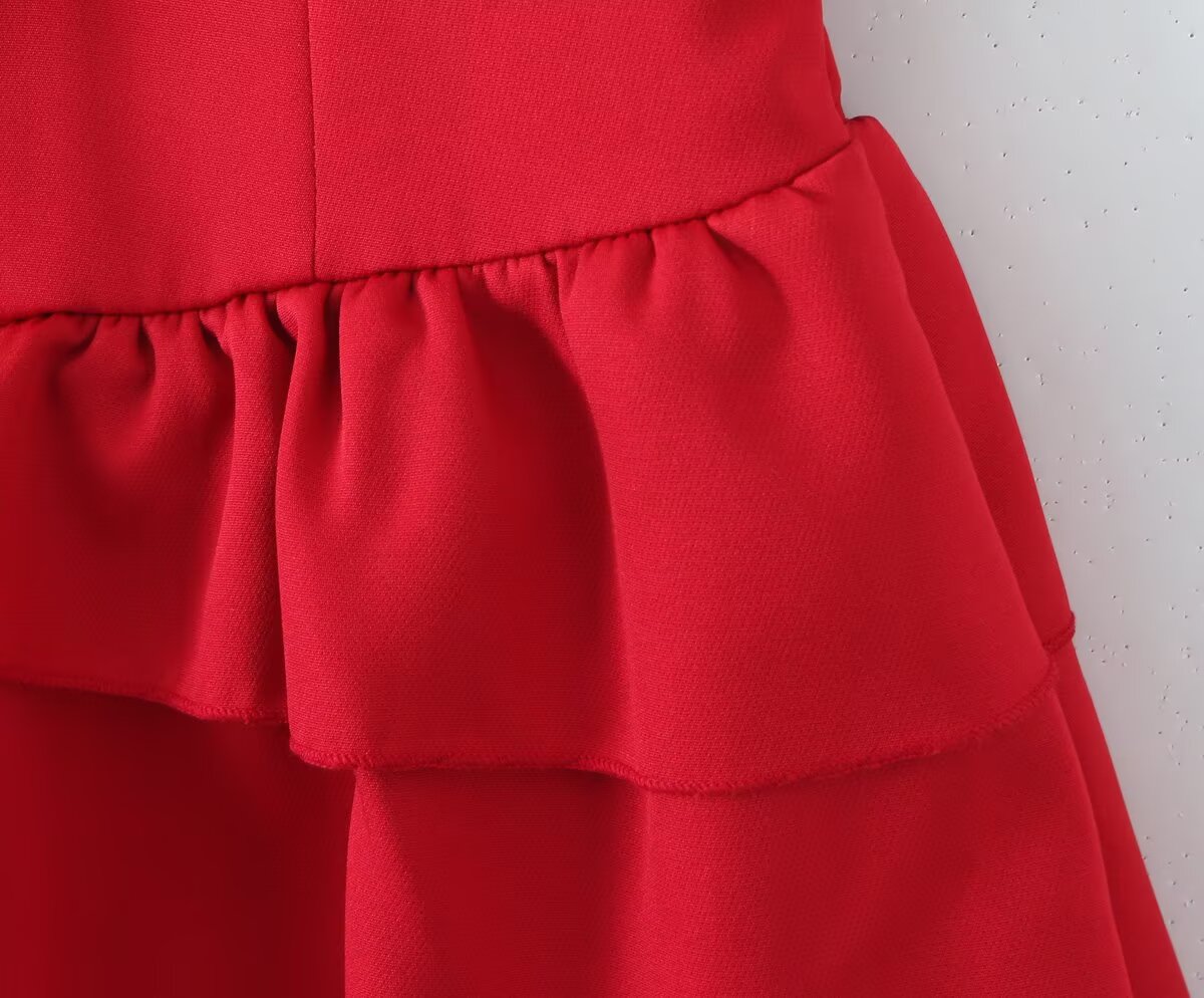 Summer Women Sexy Flying Sleeve Lace up Slim Fitting Patchwork Solid Color Tiered Dress