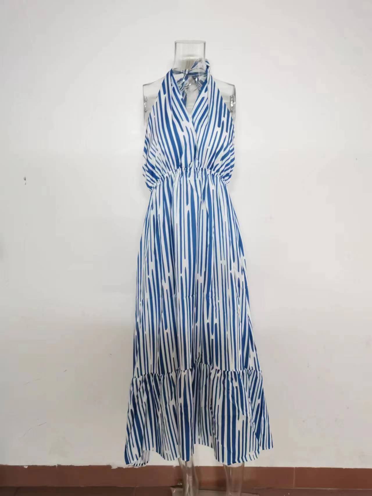 Caina Pleated Backless Halter Elegant Maxi Dress | Brand Name, Clothing ...