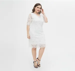 product - wholesale Spring Summer Plus Size Dress Fresh Elegant Half Sleeve Lace Dress - 1