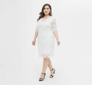 product - wholesale Spring Summer Plus Size Dress Fresh Elegant Half Sleeve Lace Dress - 2