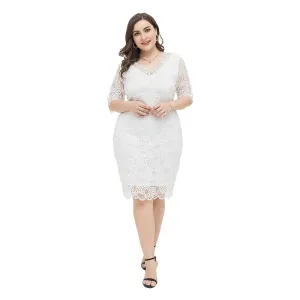 product - wholesale Spring Summer Plus Size Dress Fresh Elegant Half Sleeve Lace Dress - 3