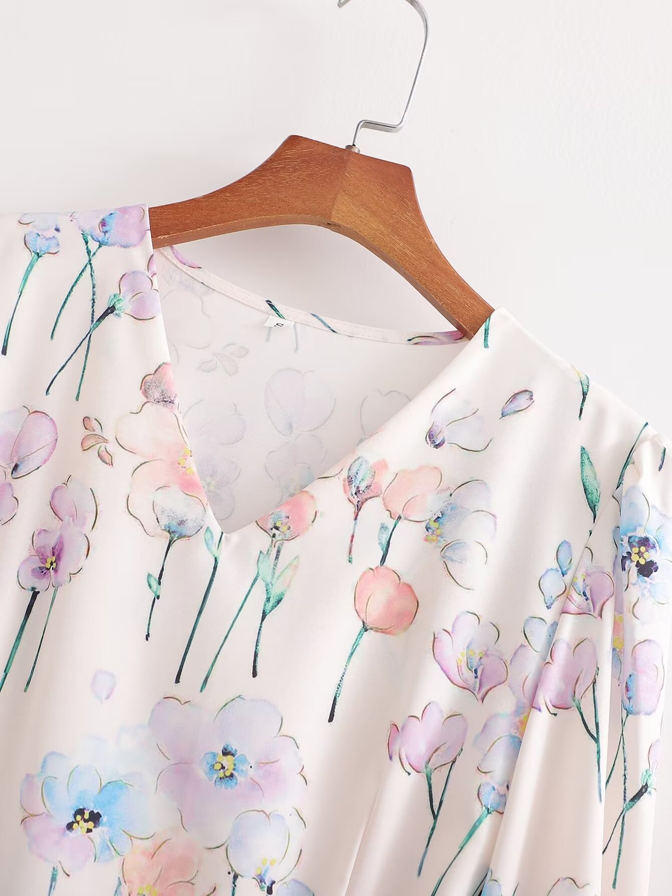 Vestido de manga larga con estampado arrugado para mujer de primavera