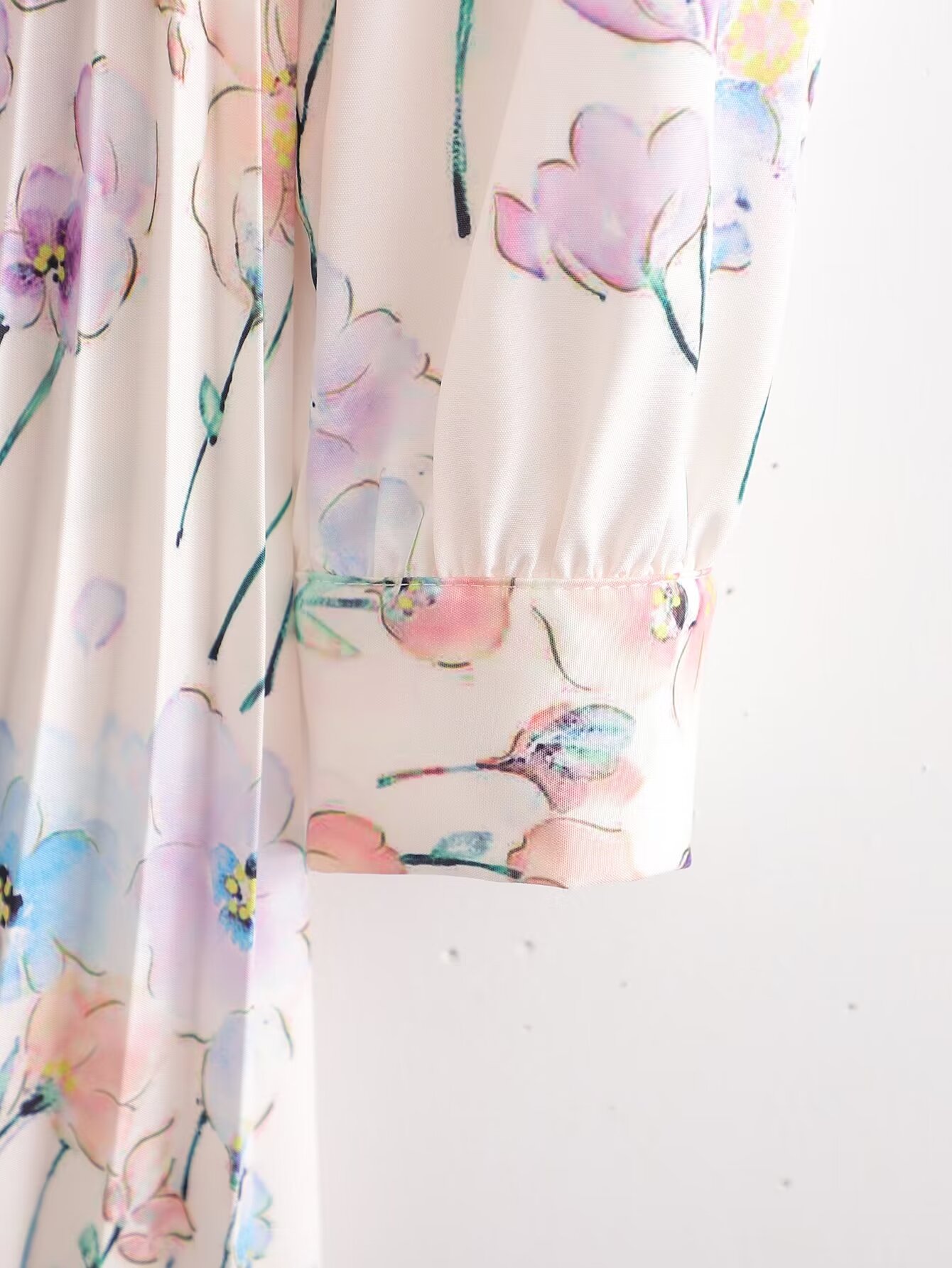 Vestido de manga larga con estampado arrugado para mujer de primavera