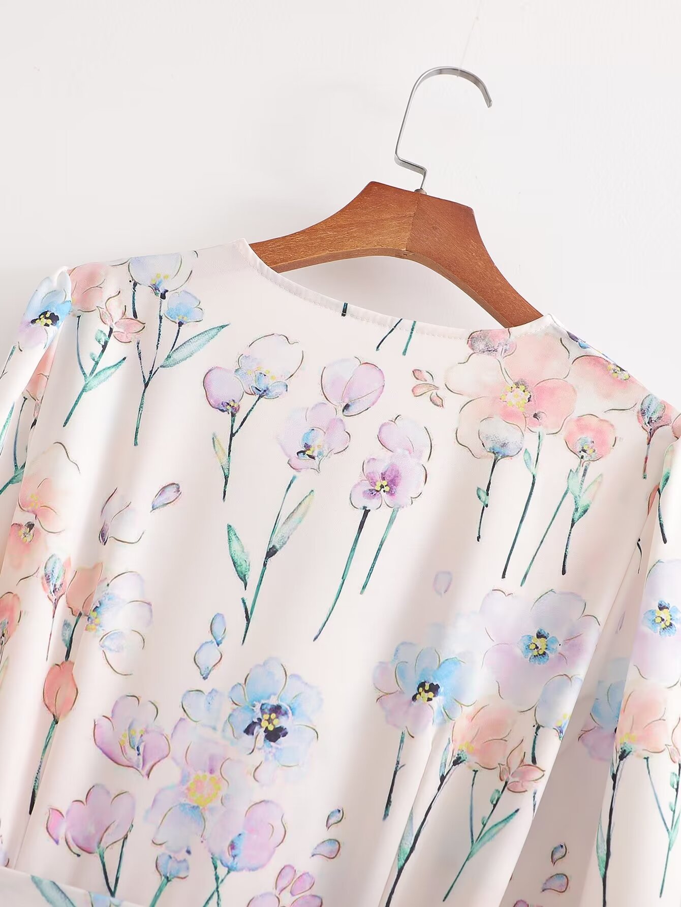 Vestido de manga larga con estampado arrugado para mujer de primavera