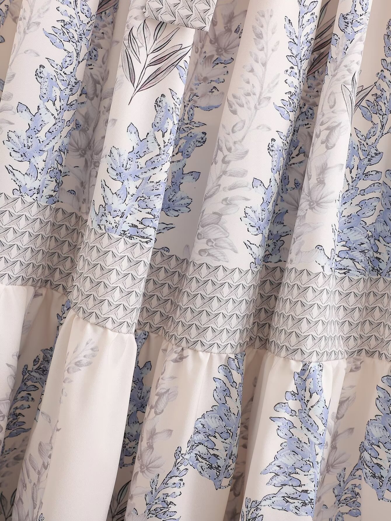 Spring Women Lotus Leaf Shoulder Printing Mid Length Dress