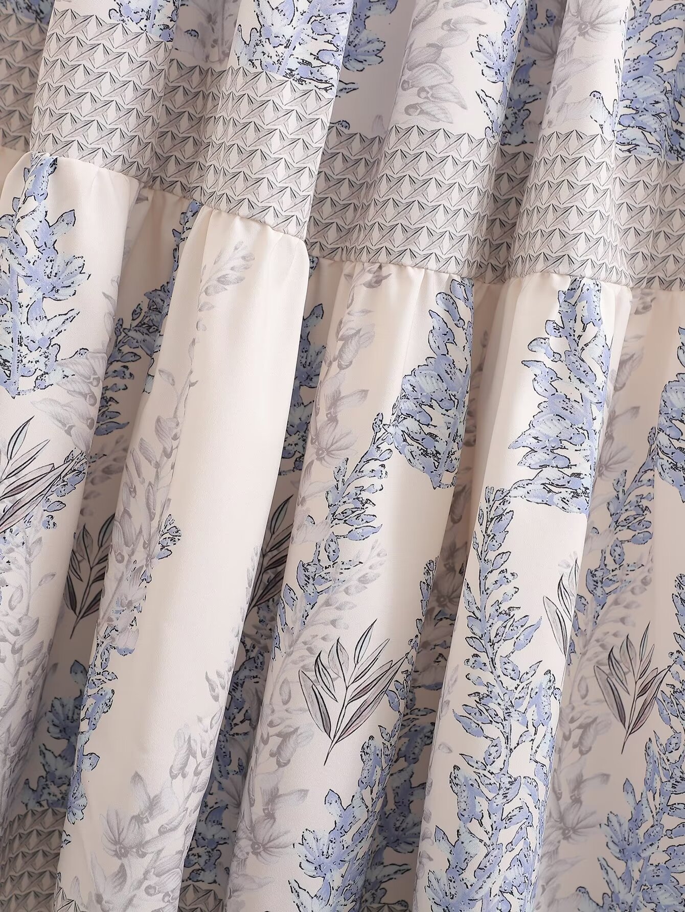 Spring Women Lotus Leaf Shoulder Printing Mid Length Dress
