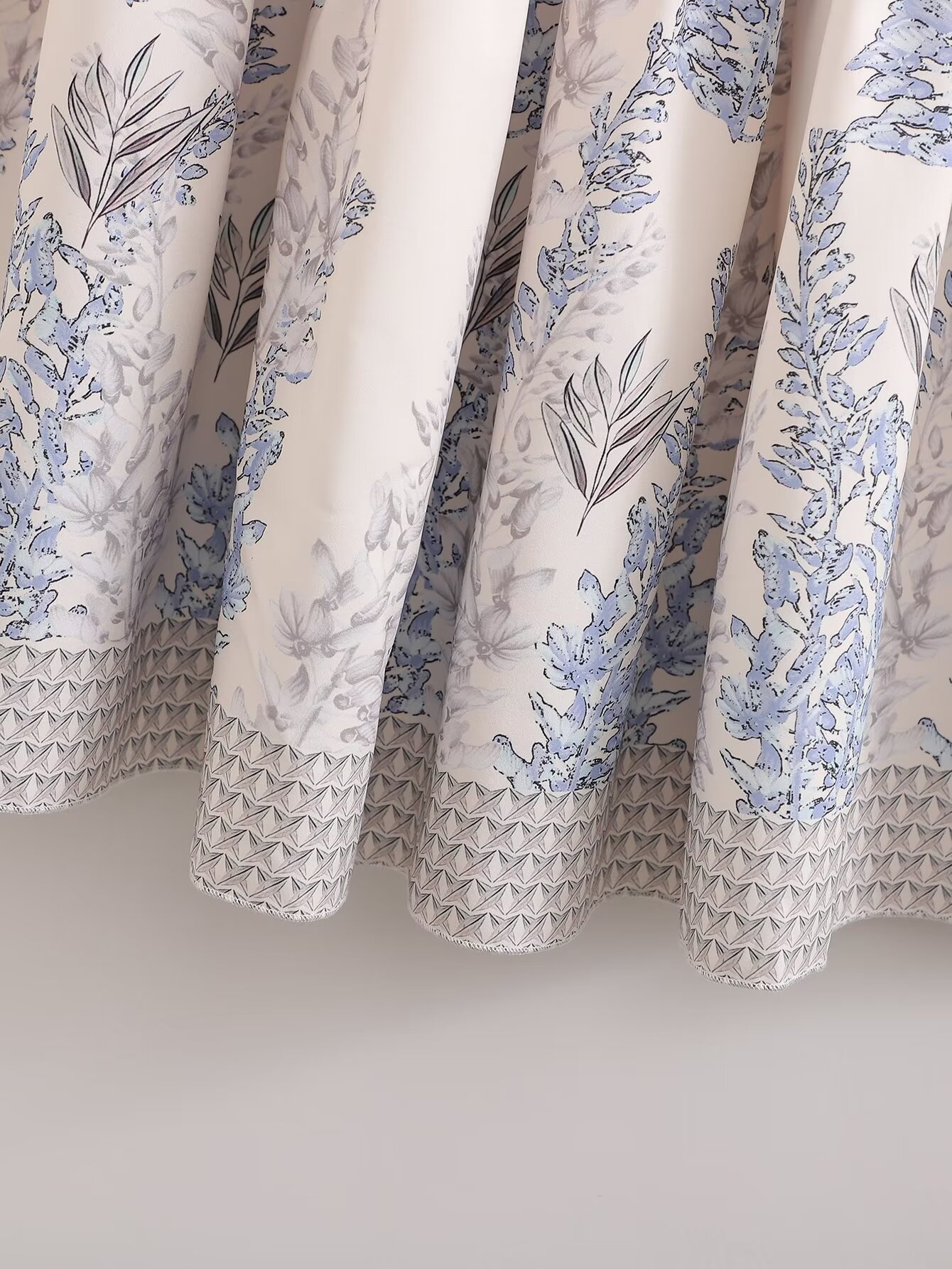 Spring Women Lotus Leaf Shoulder Printing Mid Length Dress