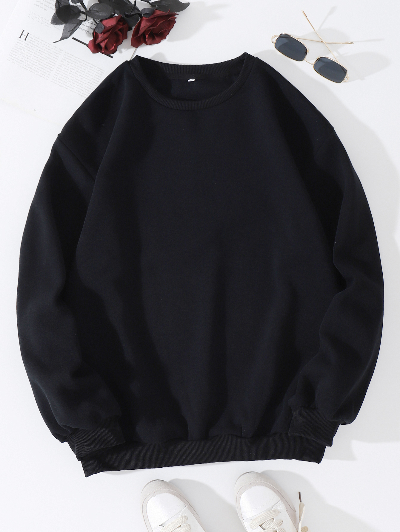 Round Neck Long Sleeve Loose Sweatshirt - Hoodies & Sweatshirts - Uniqistic.com