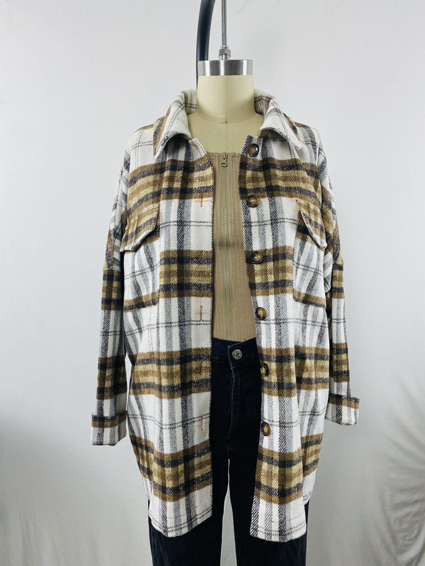 Long Sleeve Lapel Loose Woolen Plaid Coat - Coats & Jackets - Uniqistic.com