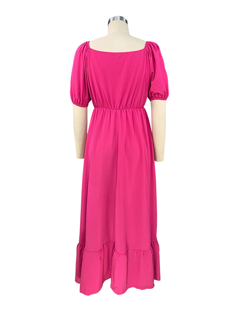 Women's Summer Fashion Short Sleeve V-neck Bohemian Maxi Dress - Solid Color - Ootddress