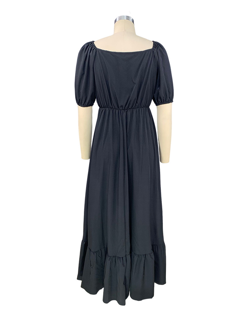 Women's Summer Fashion Short Sleeve V-neck Bohemian Maxi Dress - Solid Color - Ootddress
