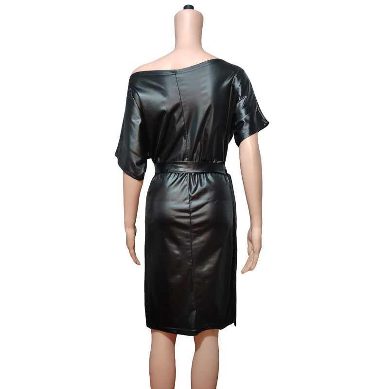 Trendy off-the-shoulder dress in faux leather, bodycon style