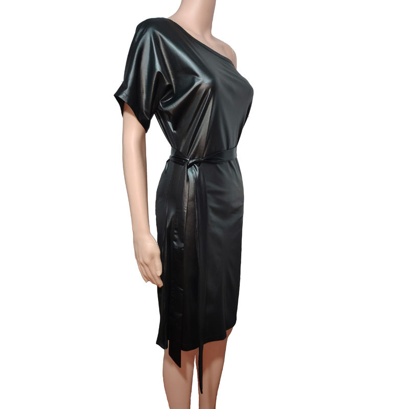 Stylish faux leather dress with off-the-shoulder design