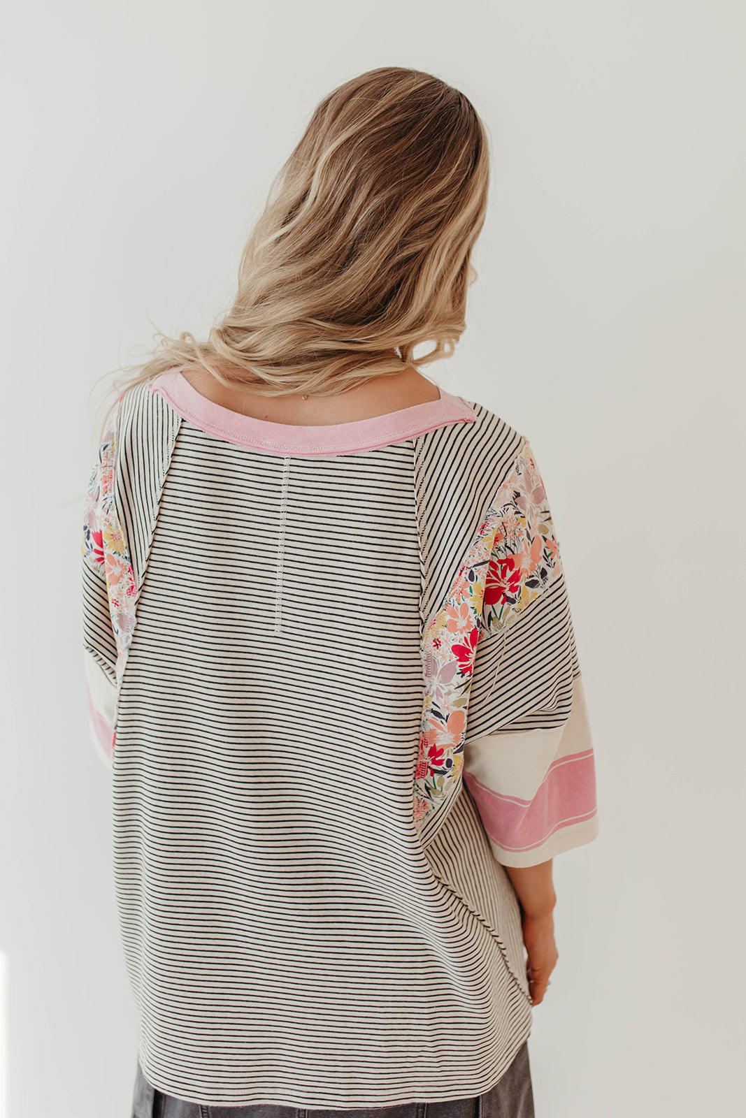 Autumn Women Clothing Color Matching Printed Top Casual Loose 3/4 Sleeve Sweater Women