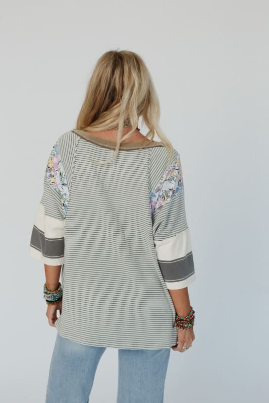 Autumn Women Clothing Color Matching Printed Top Casual Loose 3/4 Sleeve Sweater Women