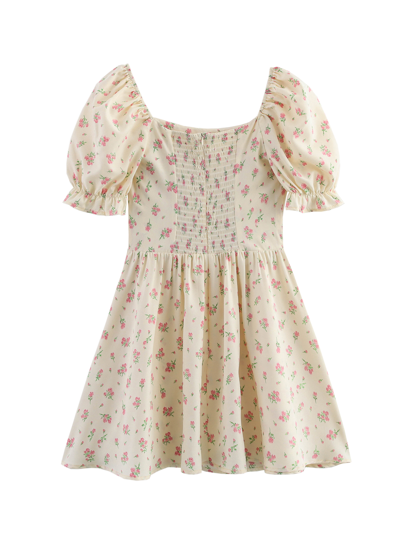Spring Women Clothing Ruffled Short Sleeves Floral Dress