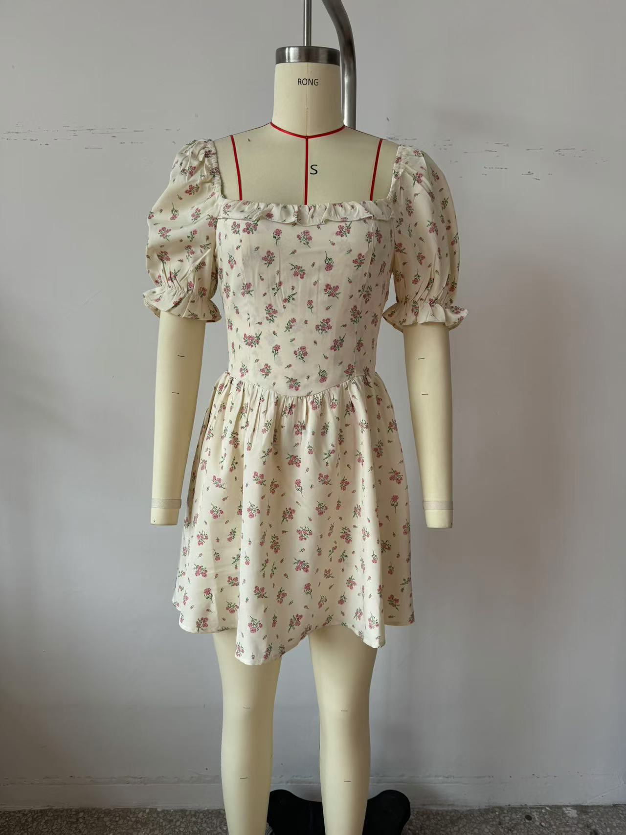 Spring Women Clothing Ruffled Short Sleeves Floral Dress