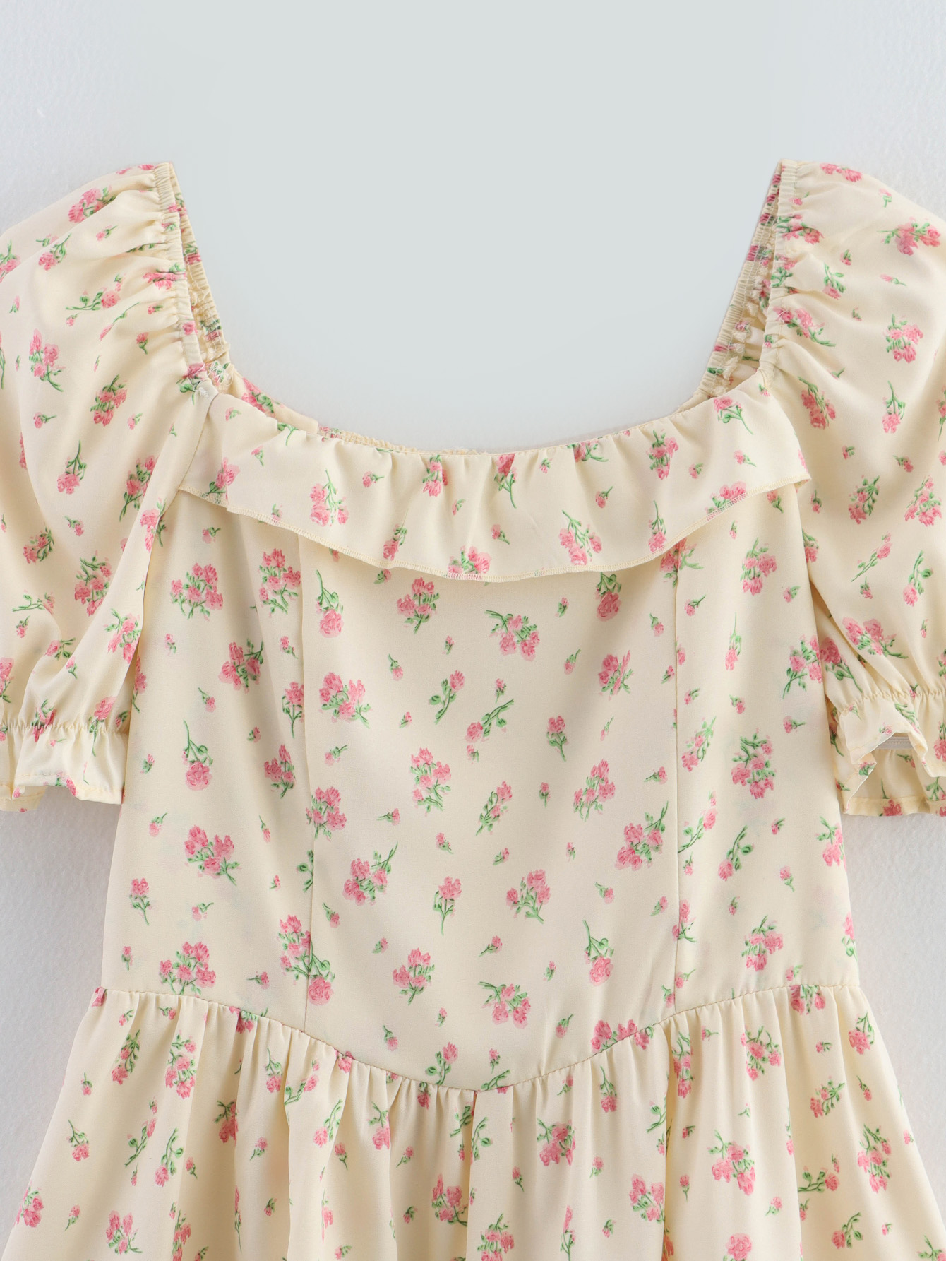 Spring Women Clothing Ruffled Short Sleeves Floral Dress