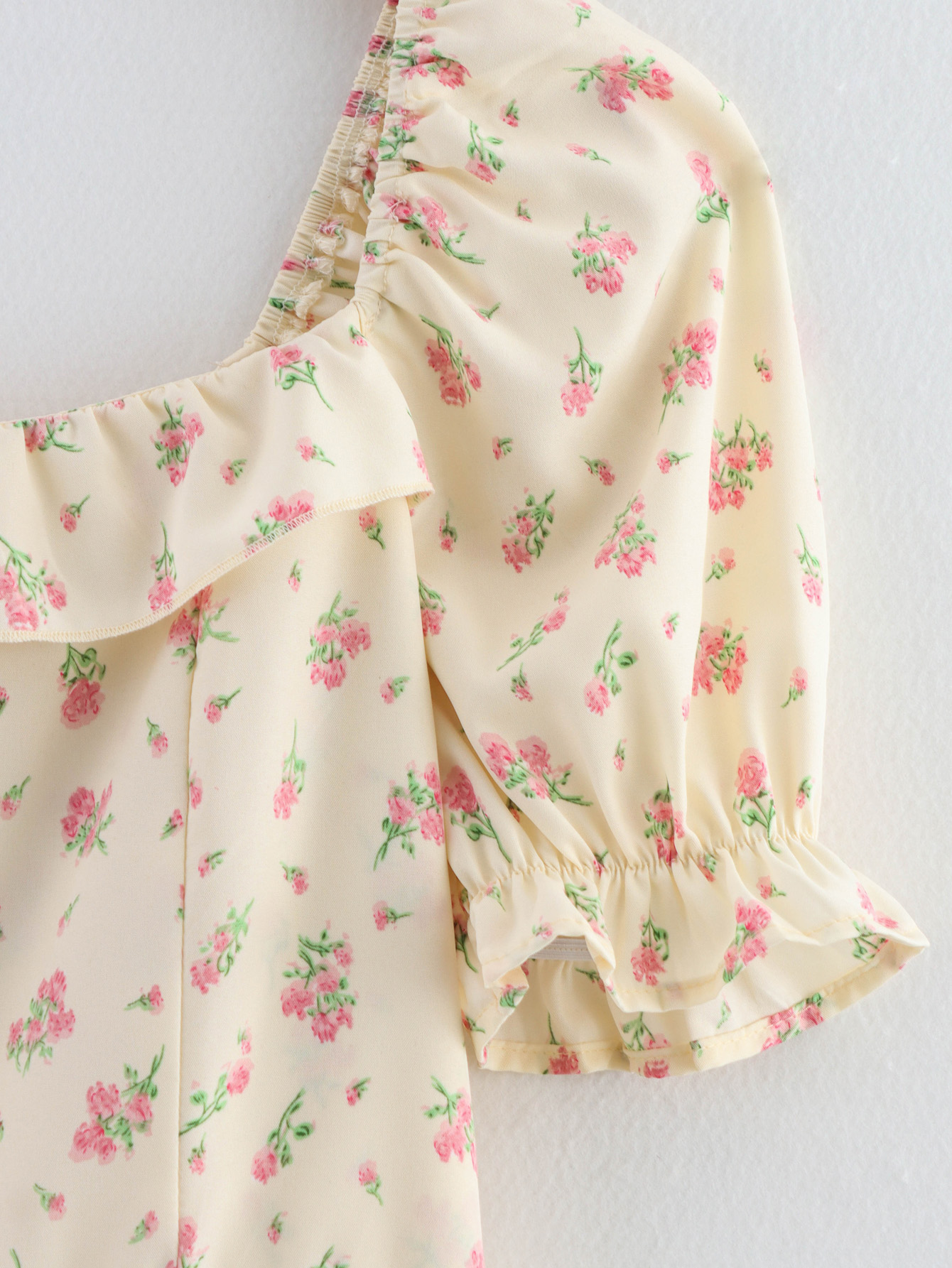 Spring Women Clothing Ruffled Short Sleeves Floral Dress