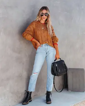 product - wholesale Autumn Winter Loose Fitting Oversized Sweater Sweater Pullover round Neck Sweater Cable Knit Sweater Women - 9