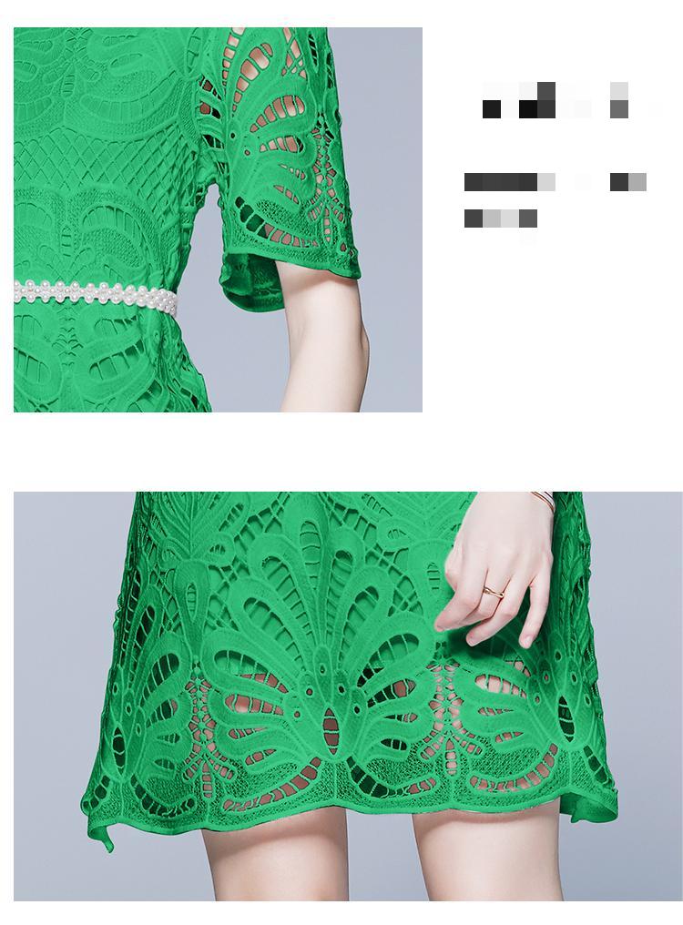 Cutout Crochet Lace Dress With Pearl Belt - Crochet Lace Dress - Uniqistic.com