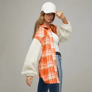 product - wholesale Popular Contrast Color Check Jacket Autumn Winter Thickening Plaid Stitching Lamb Wool Coat - 3
