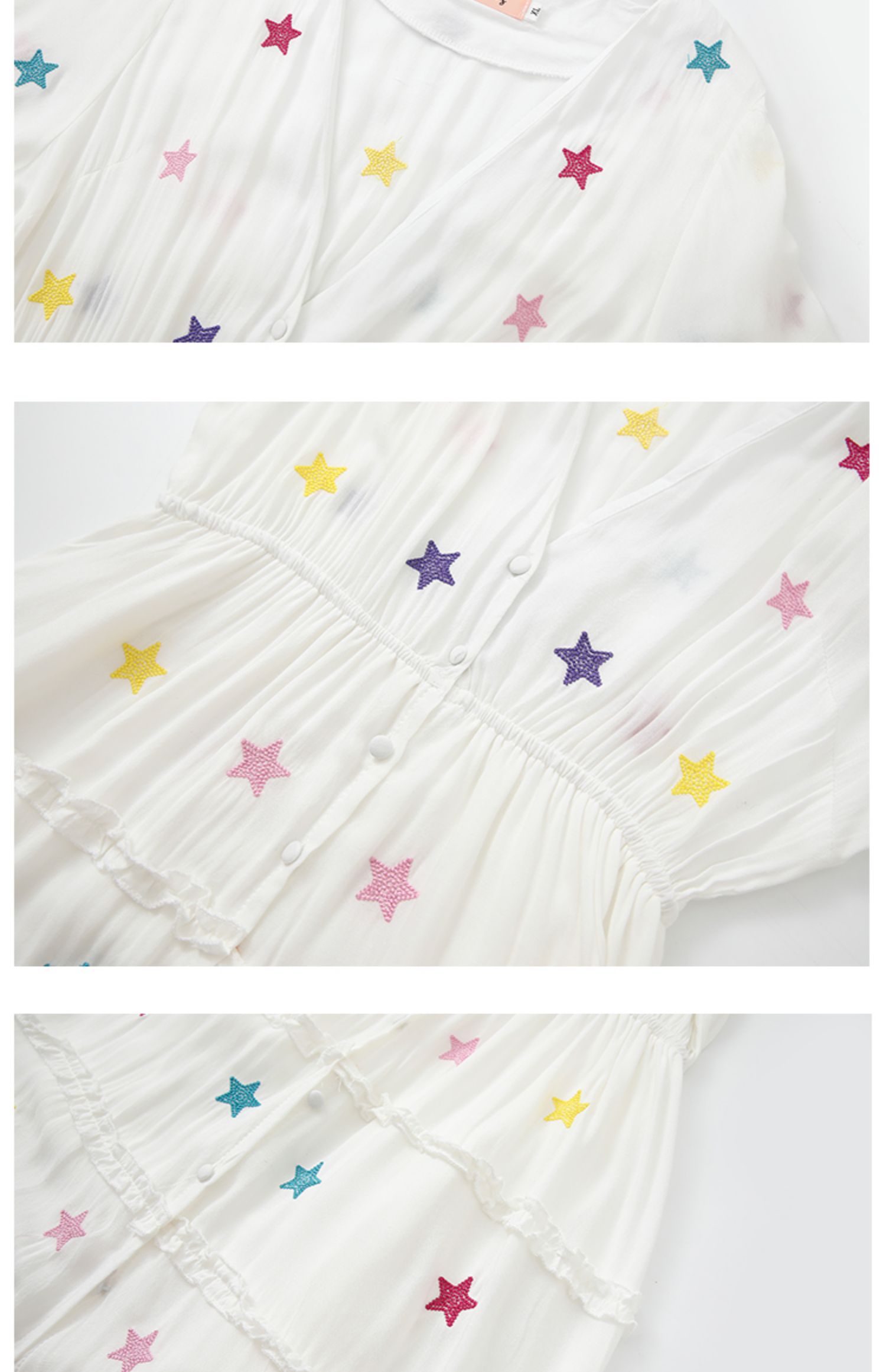 Bohemian Vacation Style Star Embroidered Seaside Vacation Tiered Dress - Dresses - Uniqistic.com