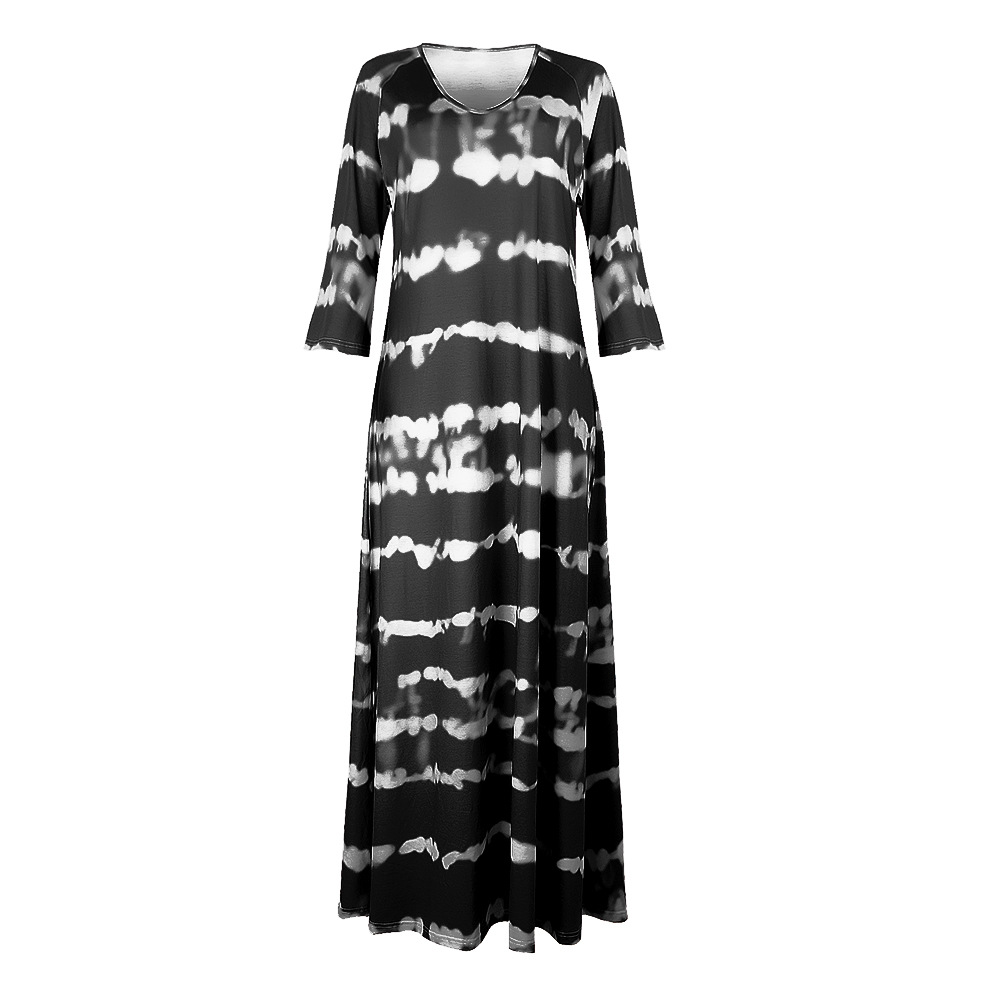Summer New Women Loose Striped V Neck Pullover Printed Dress Long Dress 7 Summer New Women Loose Striped V Neck Pullover Printed Dress Long Dress