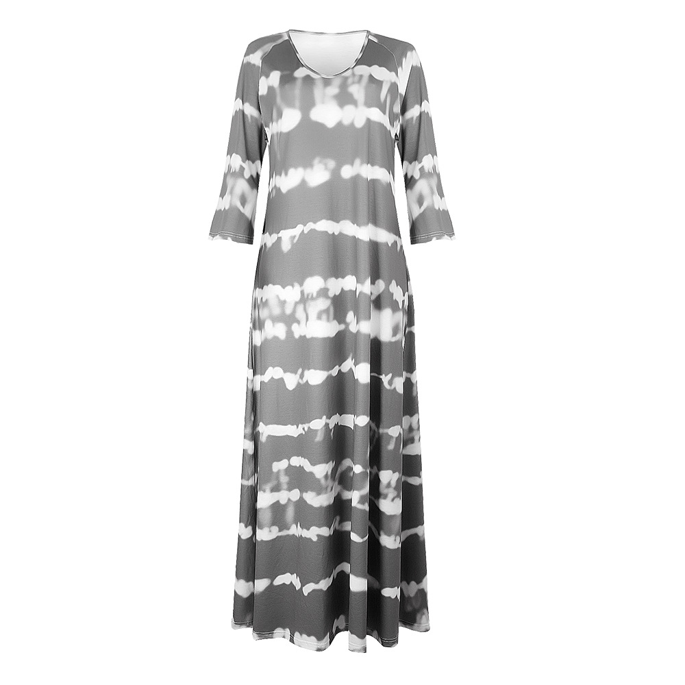 Summer New Women Loose Striped V Neck Pullover Printed Dress Long Dress 9 Summer New Women Loose Striped V Neck Pullover Printed Dress Long Dress