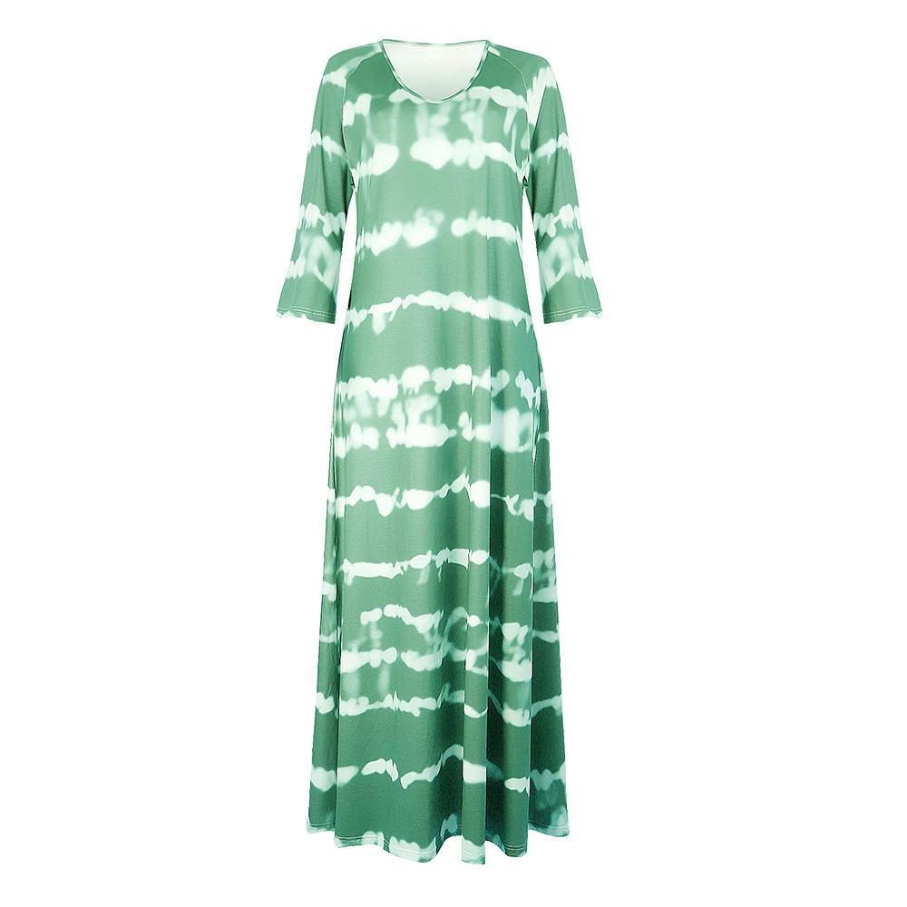 Summer New Women Loose Striped V Neck Pullover Printed Dress Long Dress 14 Summer New Women Loose Striped V Neck Pullover Printed Dress Long Dress