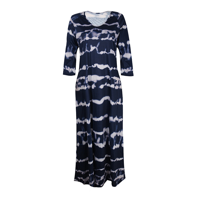 Summer New Women Loose Striped V Neck Pullover Printed Dress Long Dress 20 Summer New Women Loose Striped V Neck Pullover Printed Dress Long Dress