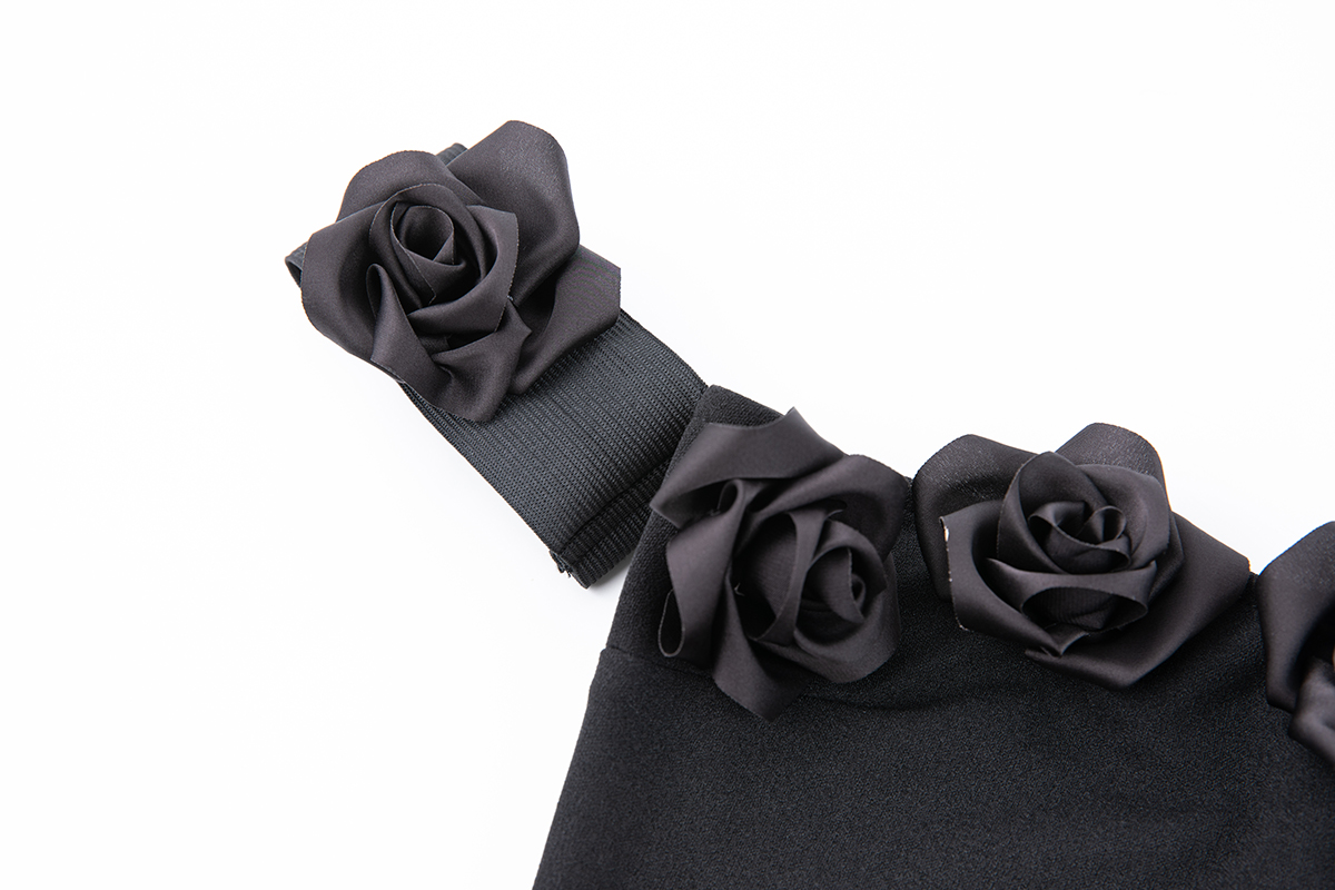 Women Summer Solid Color One Shoulder Three Dimensional Flower Slim Fit Slit Dress
