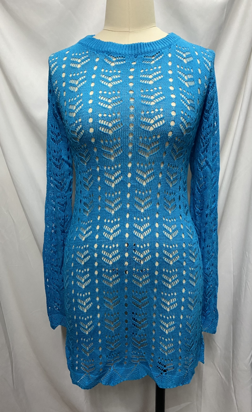 Crocheted Hollow Out Cutout out Long Sleeved Dress - Crochet Lace Dress - Uniqistic.com