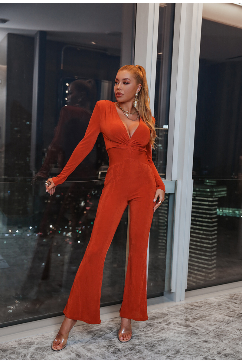 Sexy red knitted office lady long sleeve long jumpsuit - Jumpsuits & Rompers - Uniqistic.com