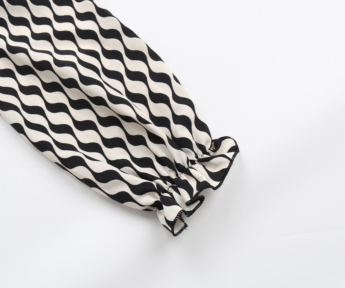 Autumn Striped Blouse: Black & White Smocking Slim Fit Ruffled Top - Ootddress