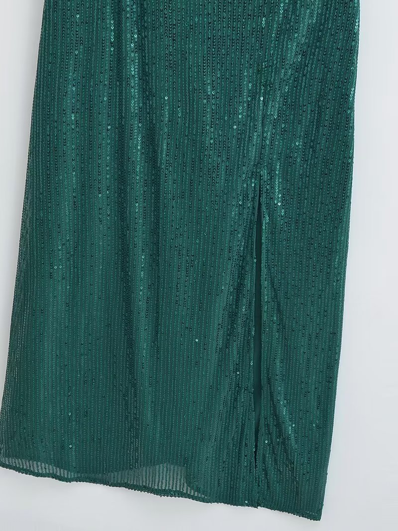 Sequined Diagonal Collar Cami Dress - Dresses - Uniqistic.com