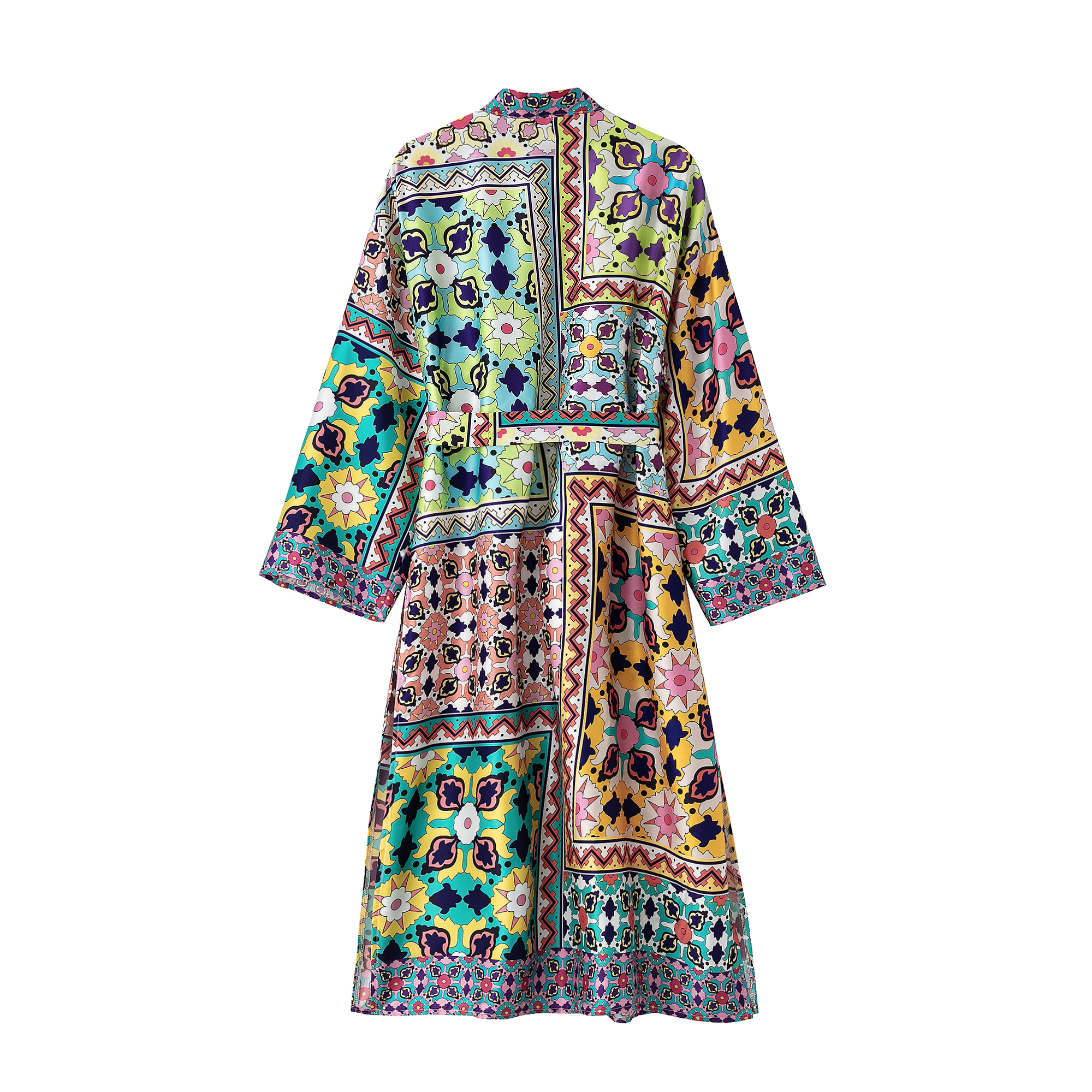 Summer Casual Women Clothing Printed with Belt Printed Kimono Dress