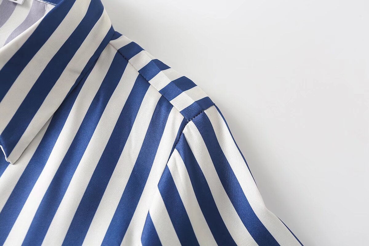 Spring Women Long Sleeve Striped Long Shirt Slim Dress