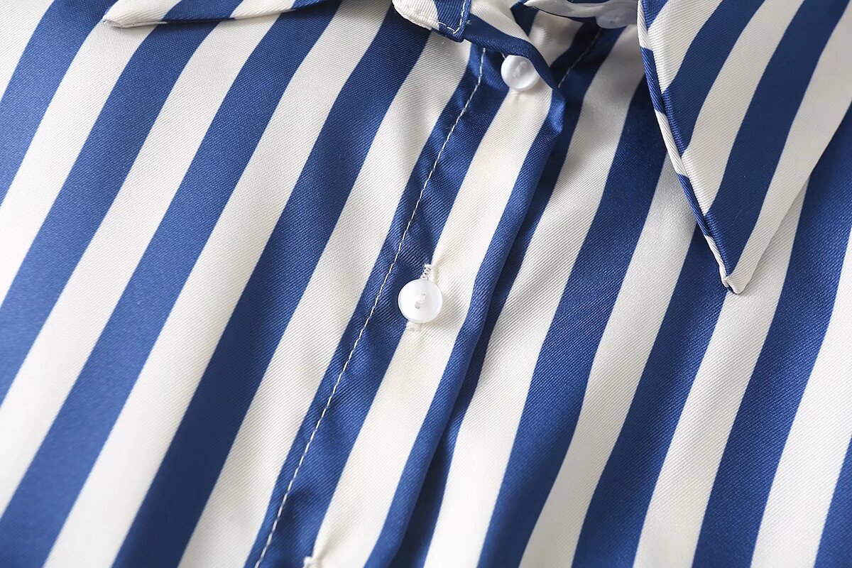 Spring Women Long Sleeve Striped Long Shirt Slim Dress