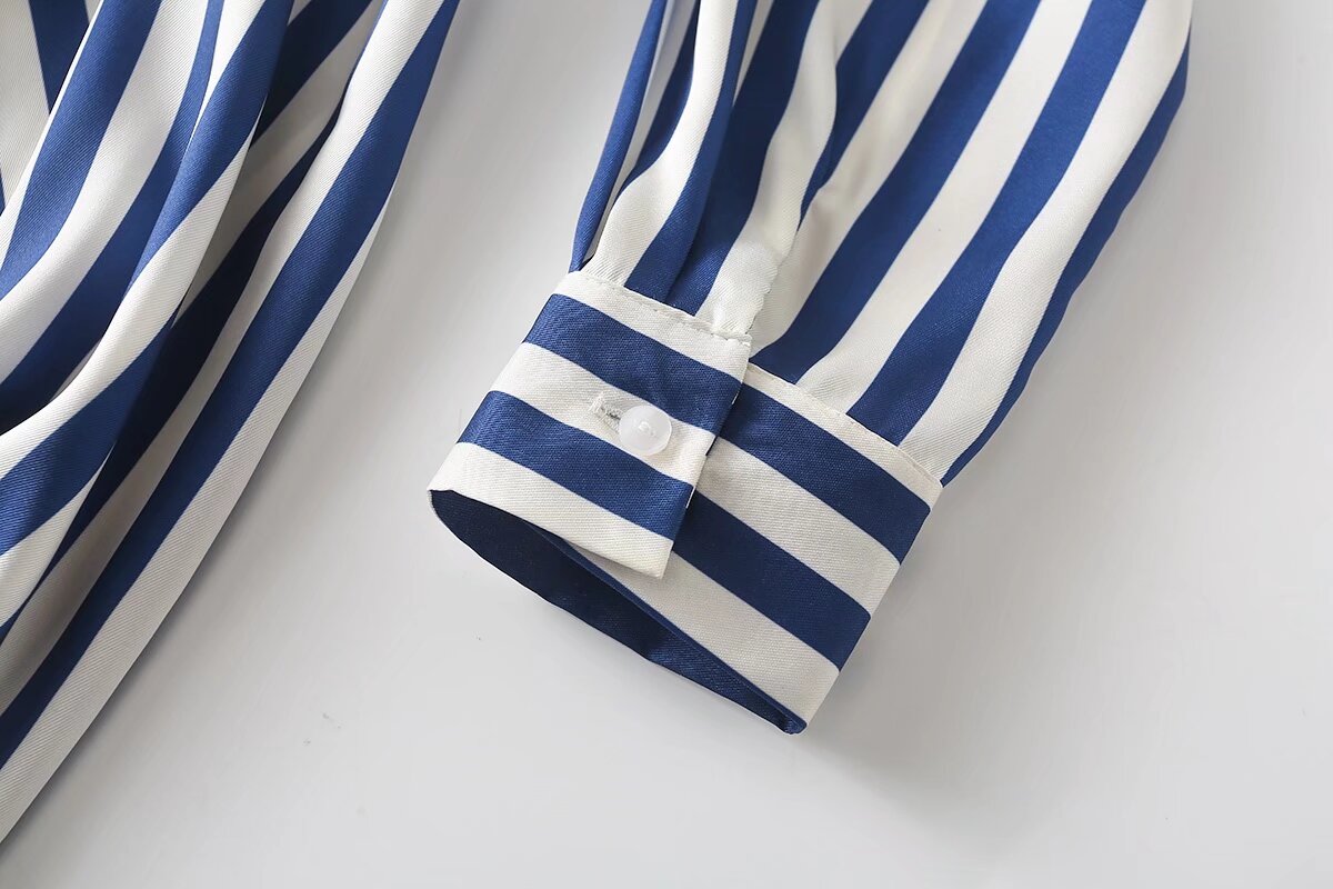 Spring Women Long Sleeve Striped Long Shirt Slim Dress