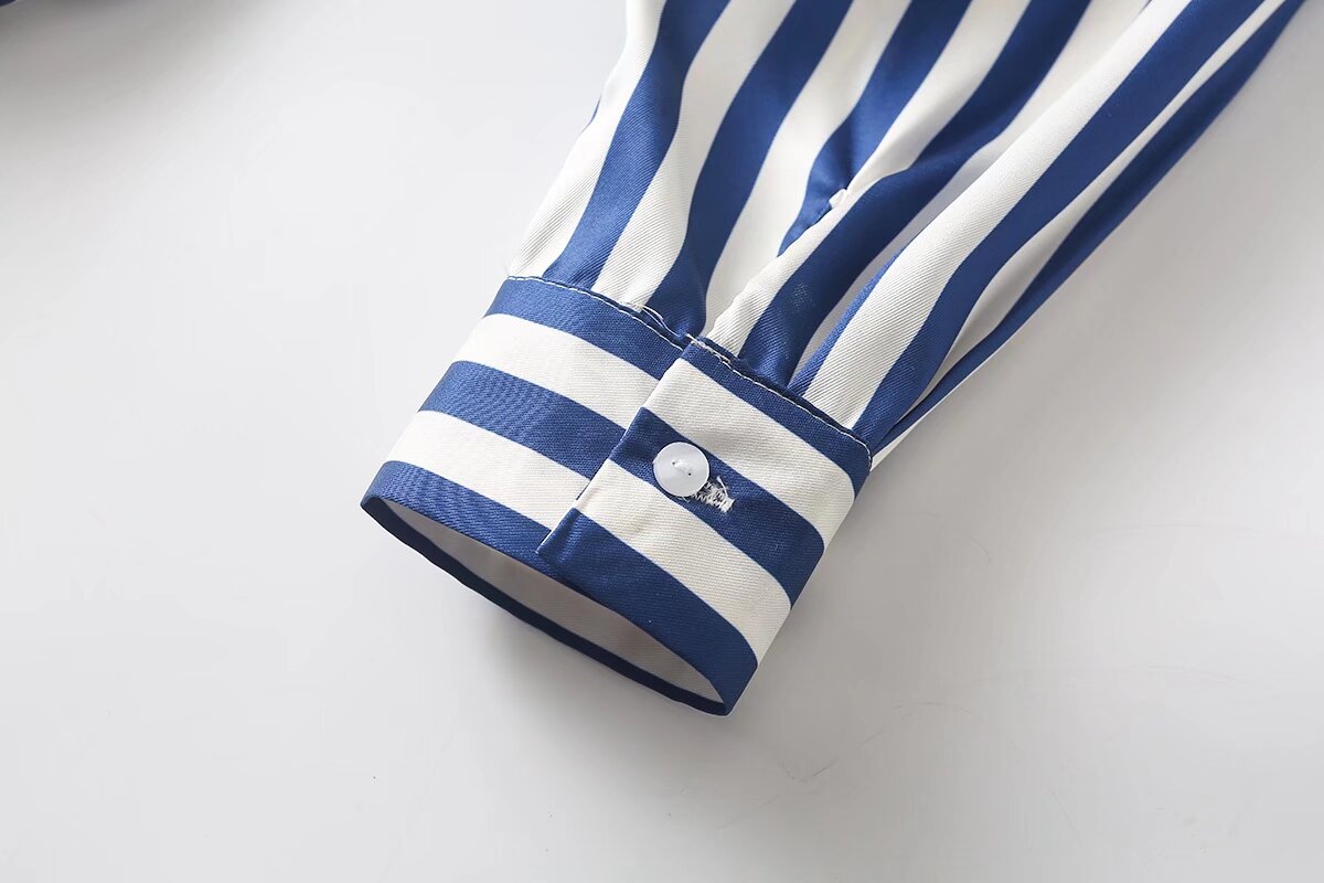 Spring Women Long Sleeve Striped Long Shirt Slim Dress