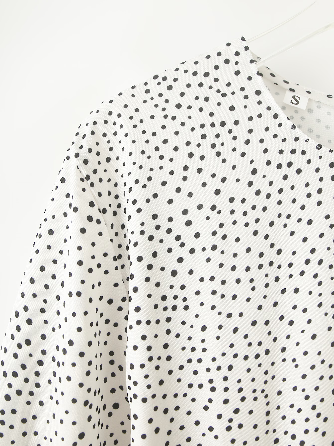 Women Clothing Spring Summer Polka Dot Belt Metal Buckle Lace-up round Neck Long Sleeve Top