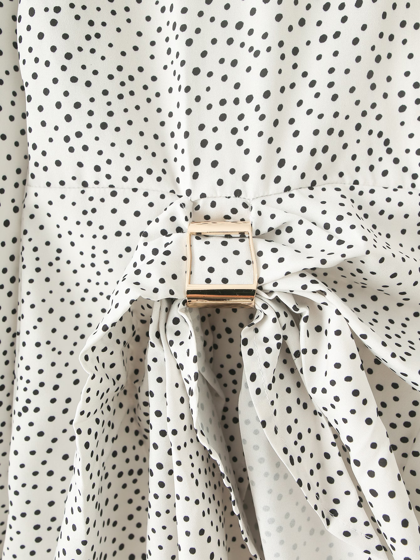 Women Clothing Spring Summer Polka Dot Belt Metal Buckle Lace-up round Neck Long Sleeve Top