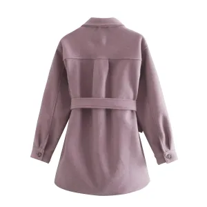 product - wholesale Fall Lapels Single-Breasted Belt Waist Slim Mid-Length Woolen Coat Top Women - 8