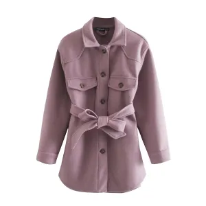 product - wholesale Fall Lapels Single-Breasted Belt Waist Slim Mid-Length Woolen Coat Top Women - 10