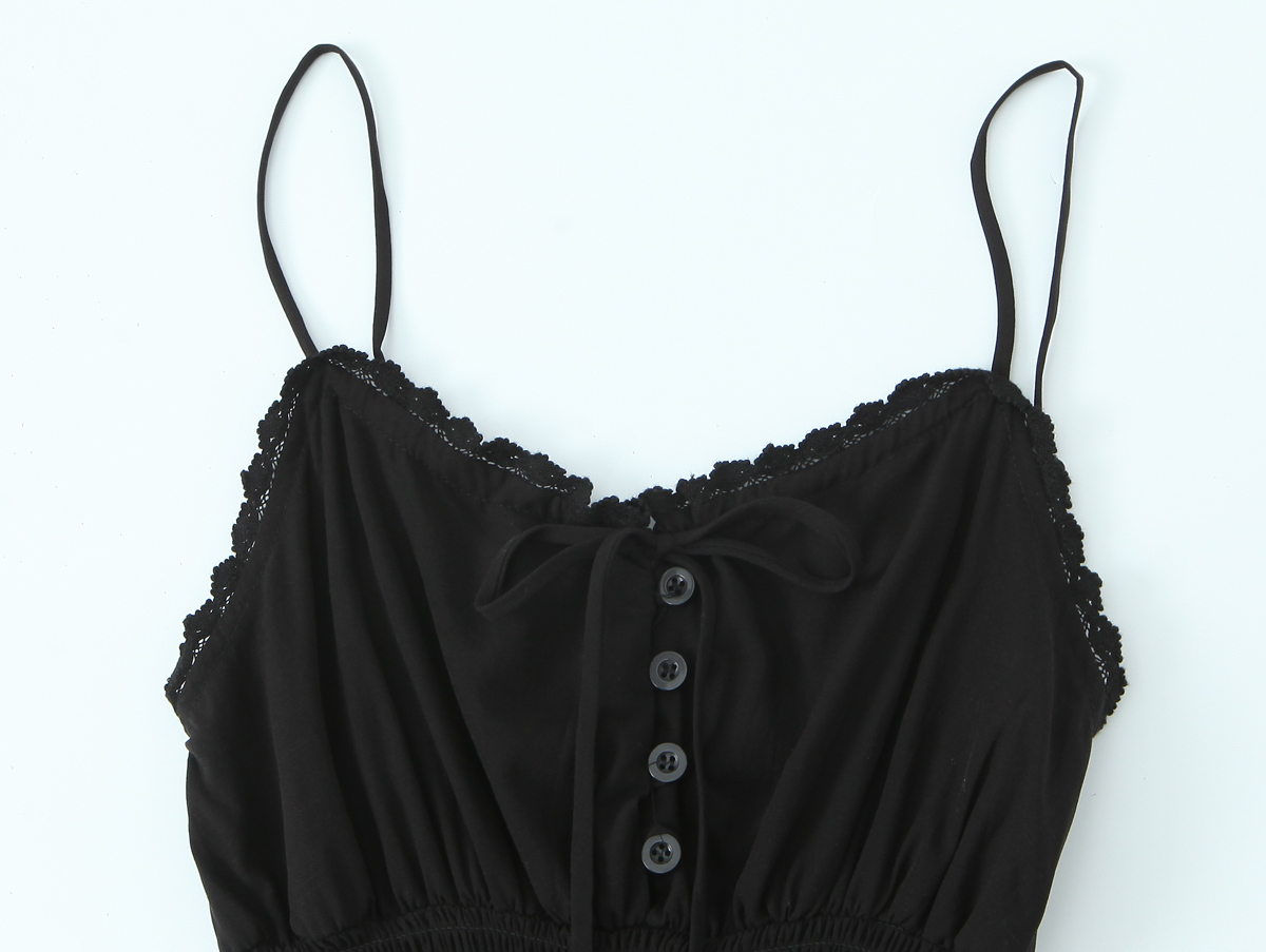 Spring Vintage Sexy Elastic Waisted Slimming Lace Fairy Spaghetti Strap Dress