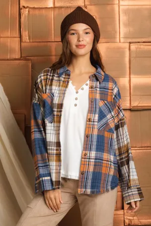 product - wholesale Autumn Winter Women Clothing Plaid Long Sleeve Color Matching Coat Thin Outerwear - 5