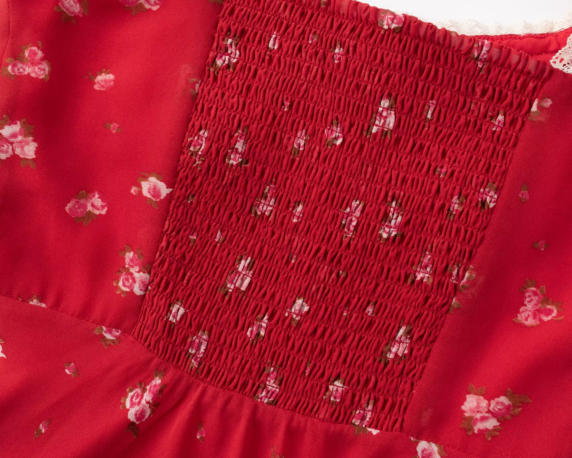 Spring Summer Cherry Red Printed Retro Hip Dress