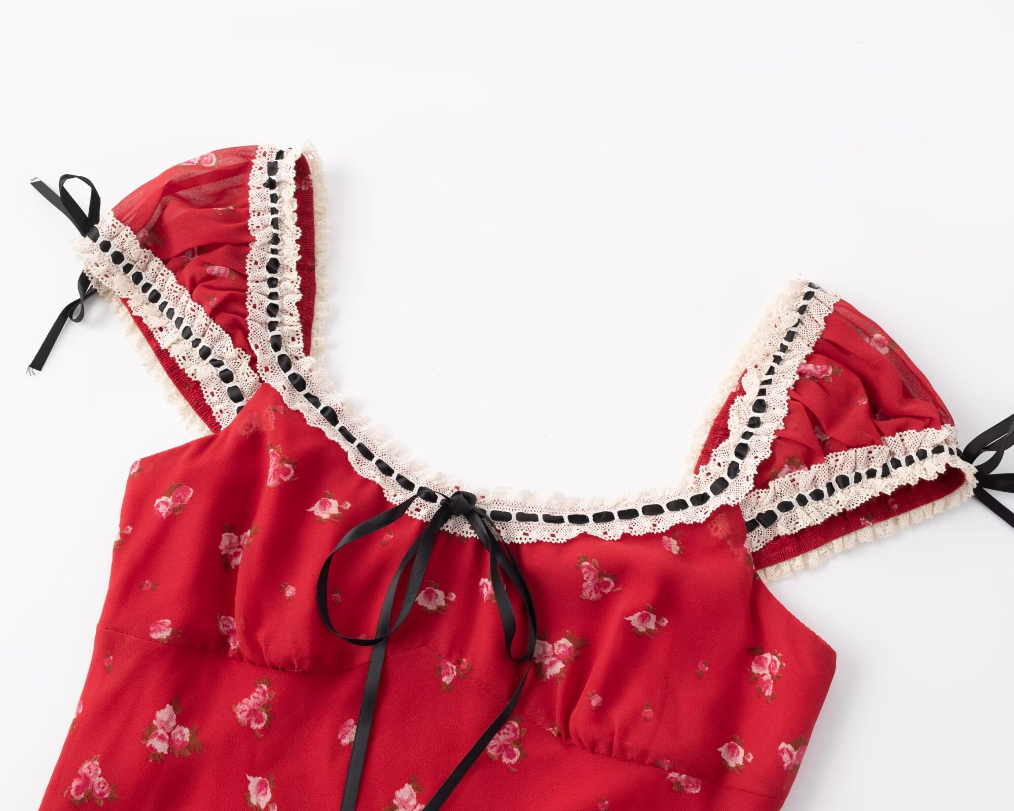 Spring Summer Cherry Red Printed Retro Hip Dress